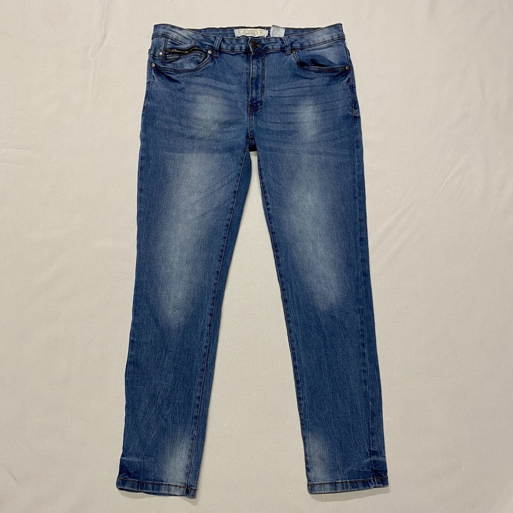 Jeanius Jeans Men's 34 X 30 Blue Denim Zip Pocket Medium Wash Mid-Rise Zip Fly